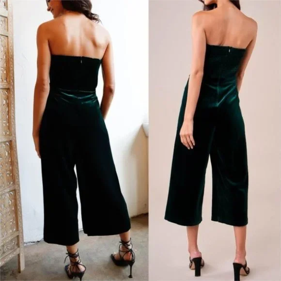 boho green Velvet strapless Front Buckle Belt Jump - Picture 4 of 10